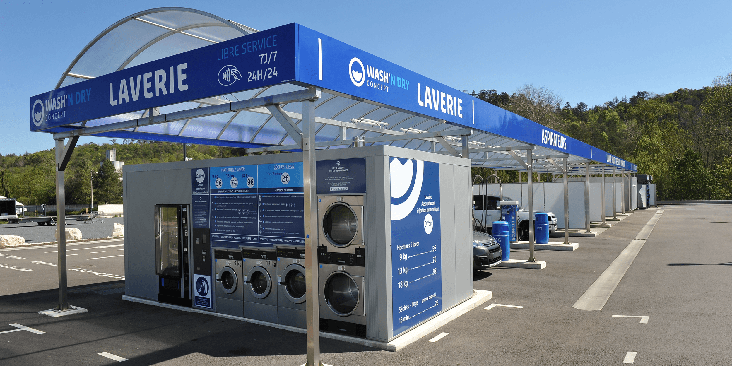 laverie distributeur snack machines à laver sèche linge libre service wash'n dry station lavage automobile centre hydrocar hydroflash chaumont